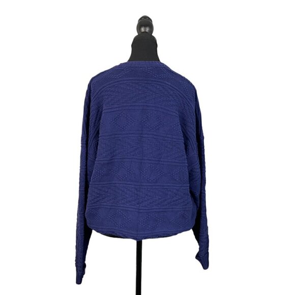 Vintage 90s Navy Textured Geometric Knit Crewneck Grandpa Sweater - Picture 4 of 7